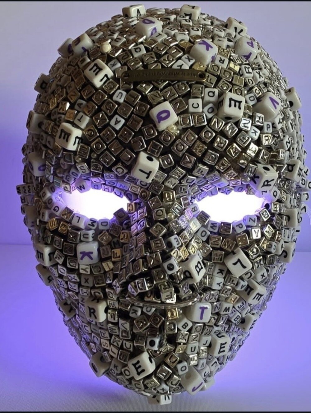 Handmade Beaded Letter Mosaic Face Mask - Silver & White